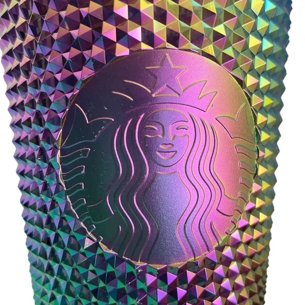 NWT Starbucks OIL SLICK Cold Cup Grande BLACK BLING Tumbler Rainbow Studded 2023